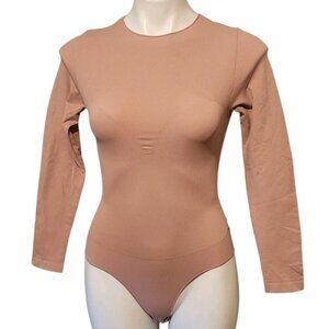 Fleur Du Mal Tan Long Sleeve Bodysuit XL Paneled Neutral